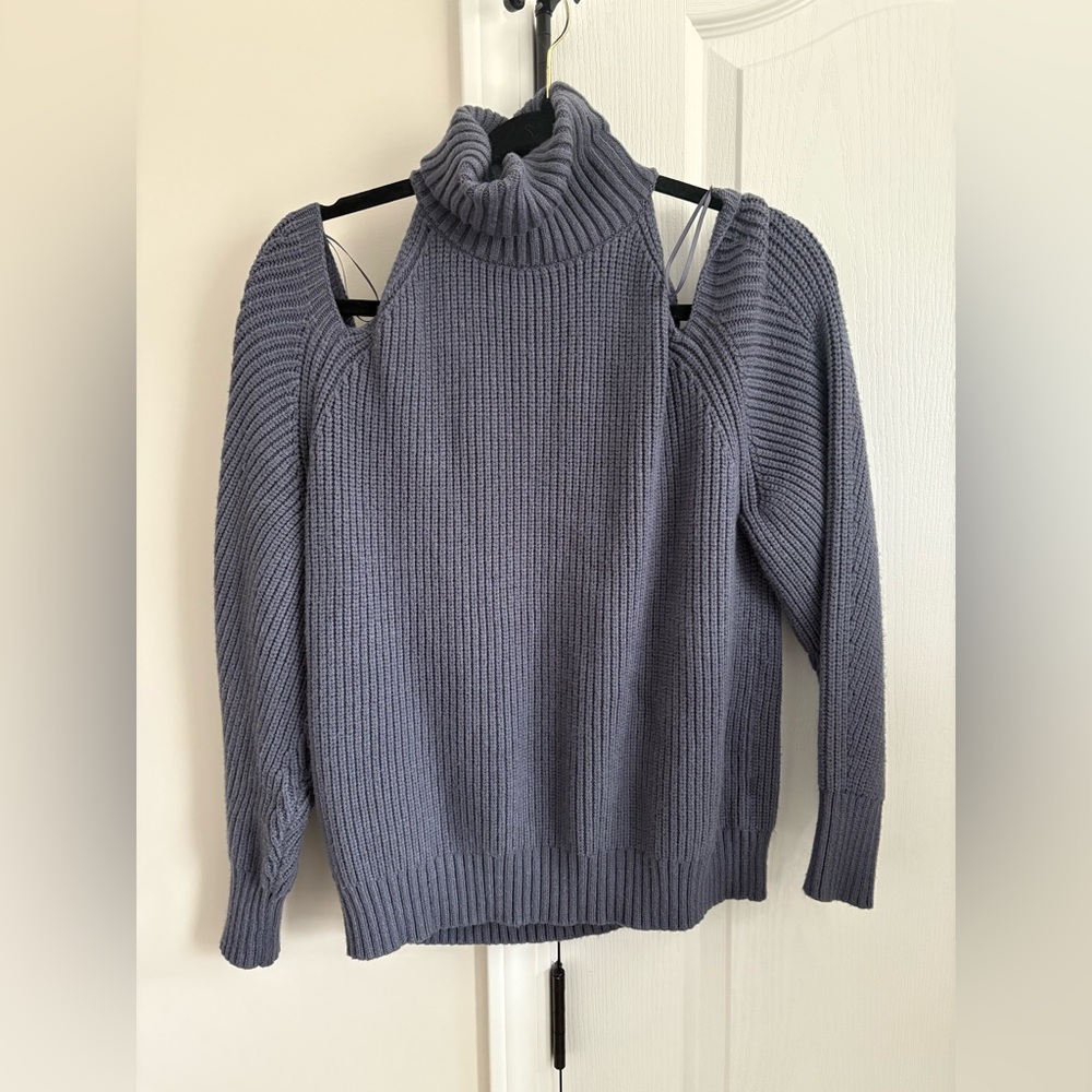 Zara Women's Open Shoulder Ribbed Turtleneck Sweater - Blue